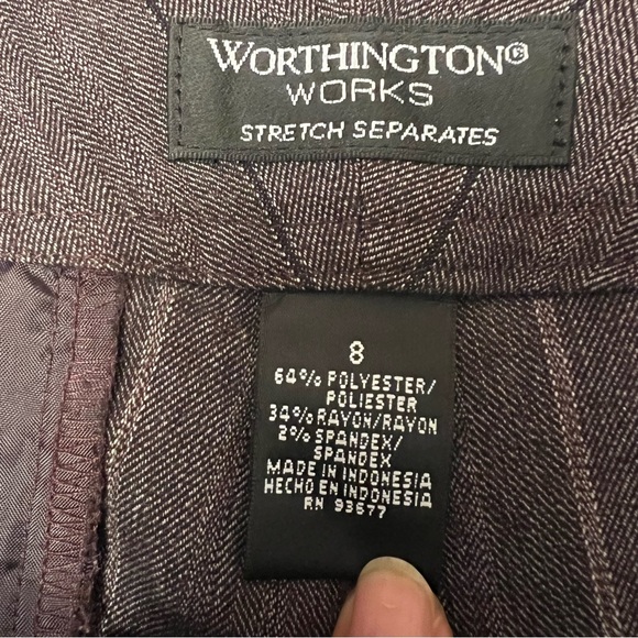 Worthington Works Stretch Women’s Wide Leg Pants Size 8 Purple Striped W Pockets - Picture 5 of 8